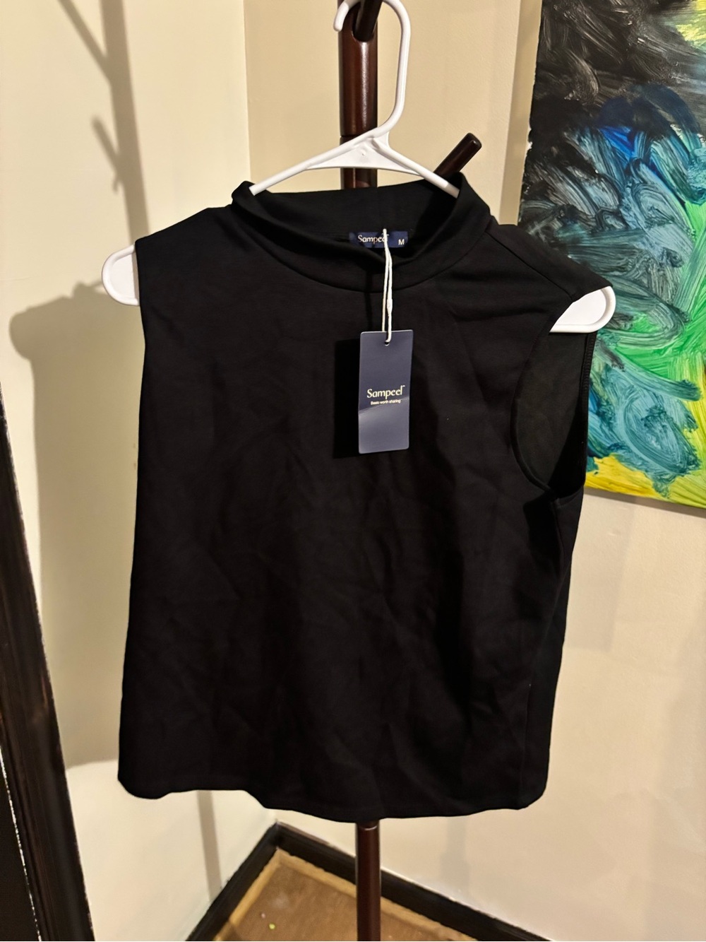 NWT Sampeel black mock neck sleeveless top. Size medium